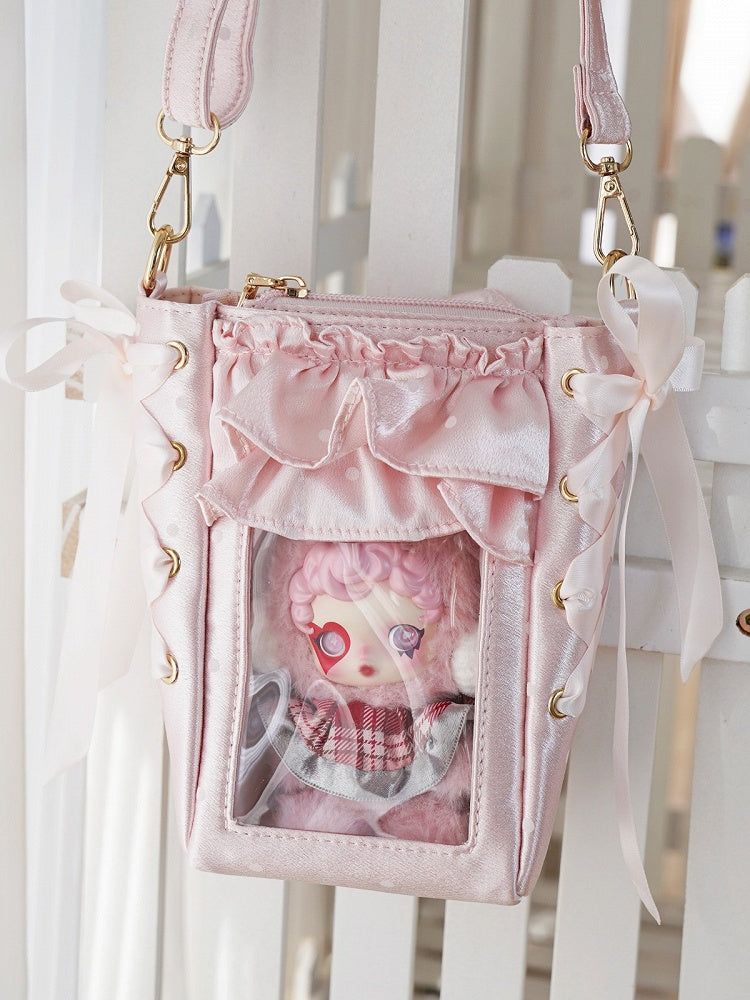 Tri-Color Polka Satin Clear Window Mini Ita Bag - Morning Glory