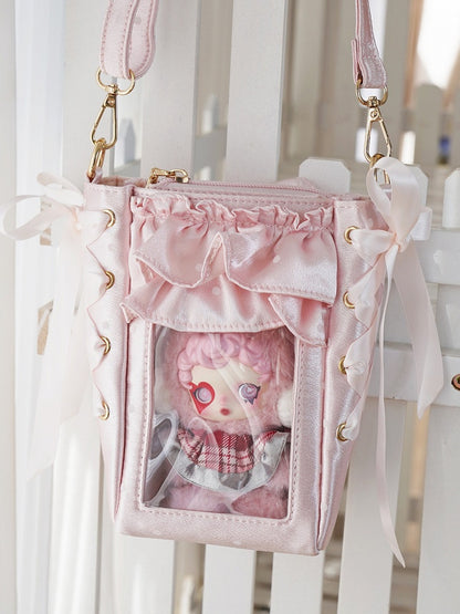 Tri-Color Polka Satin Clear Window Mini Ita Bag - Morning Glory