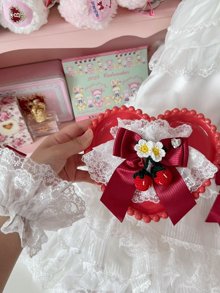 Red Bowknot Cuffs Pattern Rhinestone Striped Pink/Wine Wrist Decorated