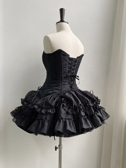 Gothic Lace-up Top Lolita Corset Details Black