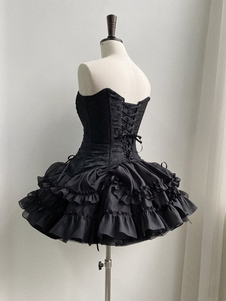 Lolita Drawstring Hem Skirt Gothic Black Kuro Ruffle