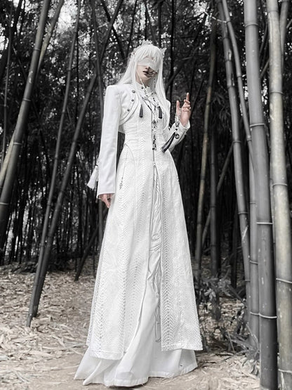 Snakeskin-grain Design Long Unisex Two-Piece Coat False - White Goth