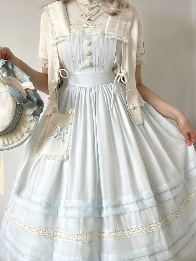 Dress and Sailor Accent Blue with Lace Light Overall Trim Pocket Lolita