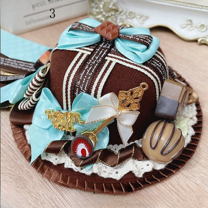 Sweet Lolita Chocolate Decorated Bowknot Details Lace Trim Mini Hat
