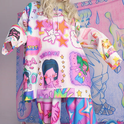 Colorful Y2K Cartoon Pattern Hoodie