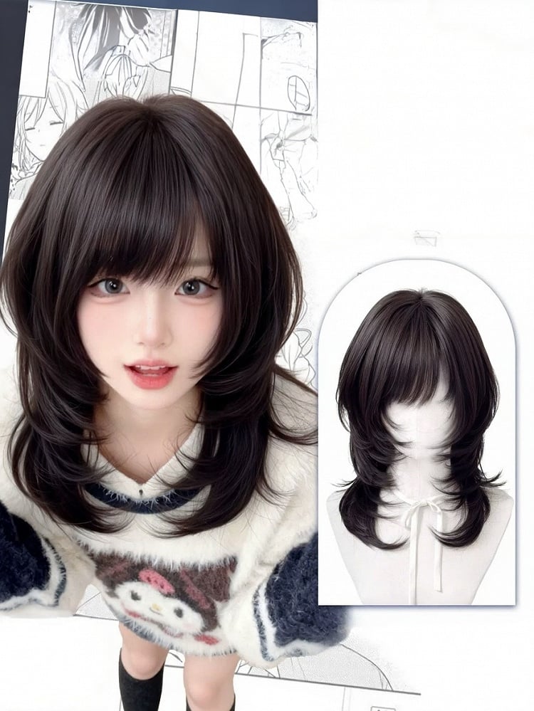 Black Tea 45cm Hime Cut Bob with Side-Swept Fringe - Meow Island Wig