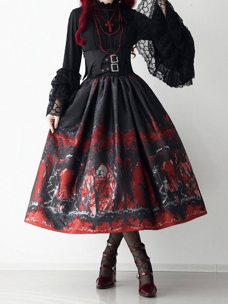 High Skirt Gothic Lolita Belt Corset Waist Black Red