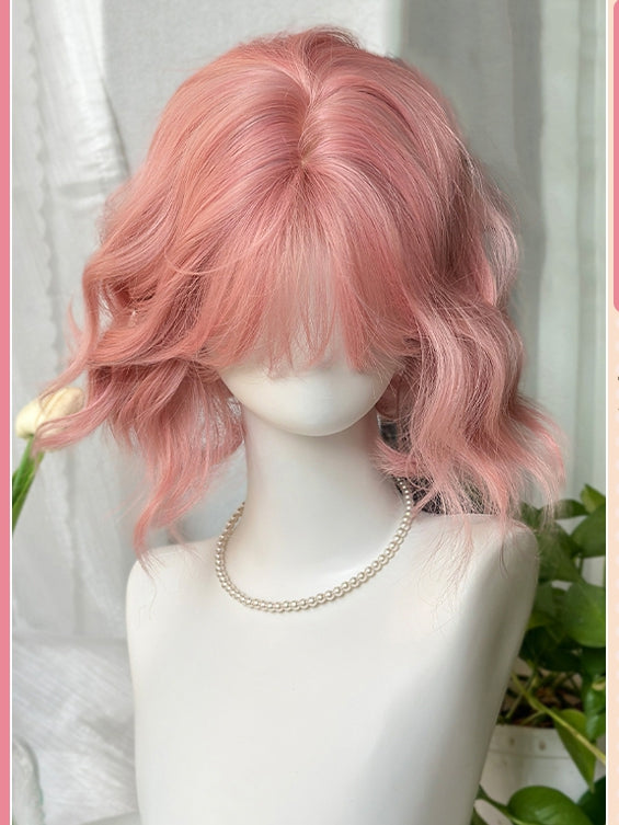 Rosa Pony mit 28 cm langer, gewellter Perücke