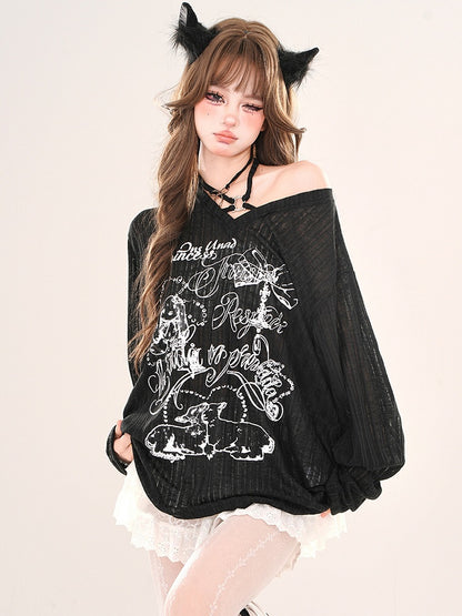 Locker sitzendes Neckholder-Stricktop mit Animalprint in Weiß/Schwarz