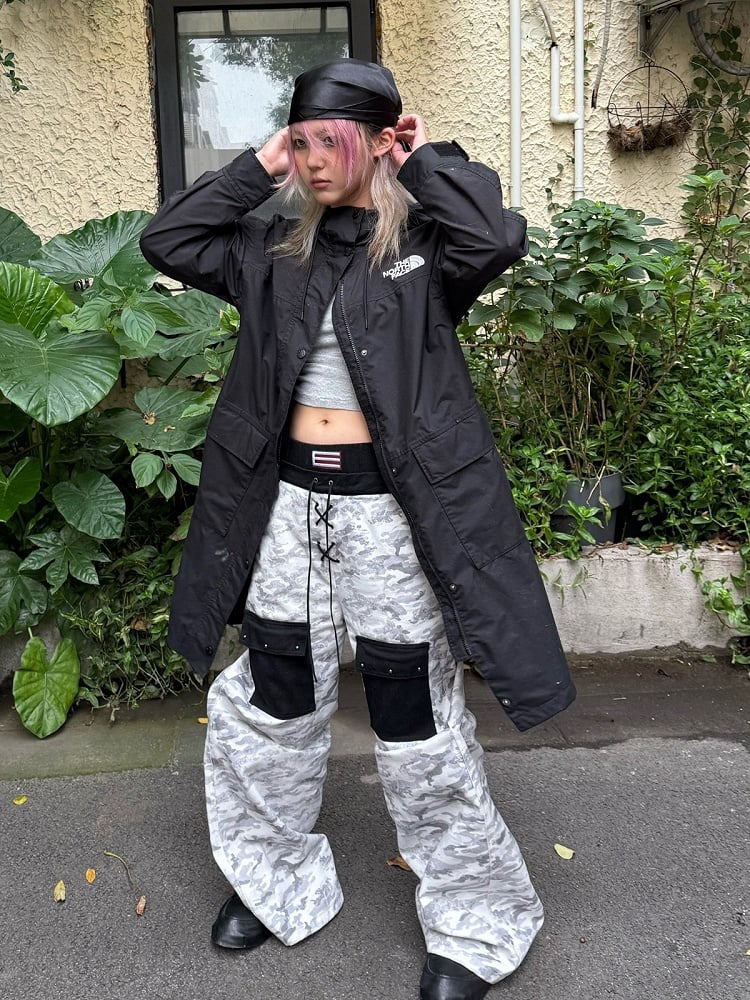 Camouflage Wide-Leg Pants with Double Waistband and Pockets - DETW OnLine