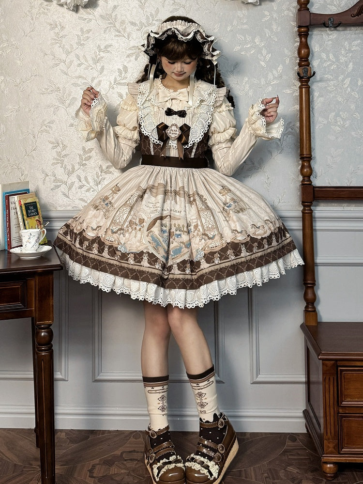 Sweet Print Lolita Jumper Skirt Brown Kitty Teddy and