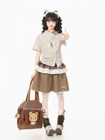 Asymmetric Star Print Shirt with Music Note Pendant - Languid Park