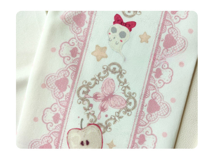 Red Apple and Bow Print Over Knee Stockings