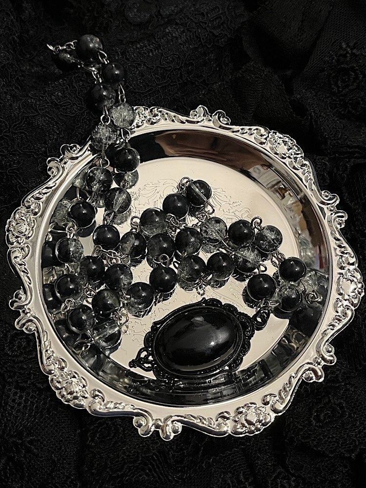 Gothic Rhinestone Pendant Beaded Necklace 3 Colors