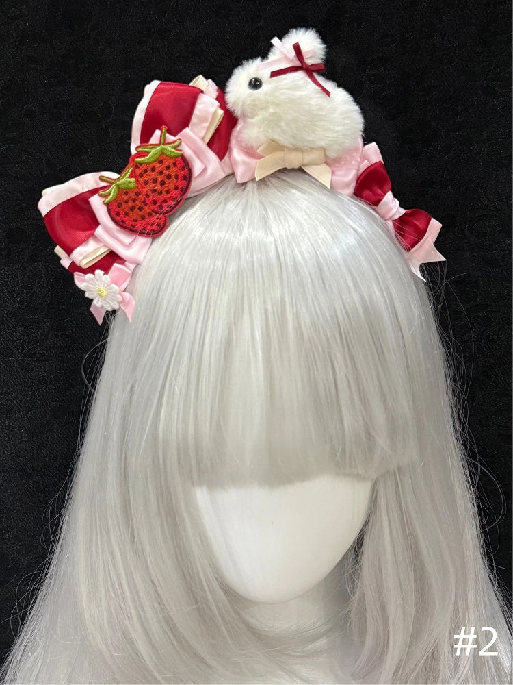 Sweet and Strawberry Lolita Pink Bunny Lace Mini Red KC Style Hat