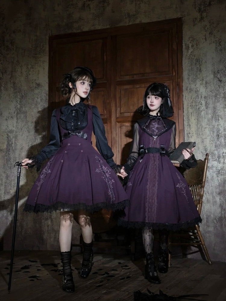 Purple Gothic JSK with Back Slit Skirt - iris de nuit