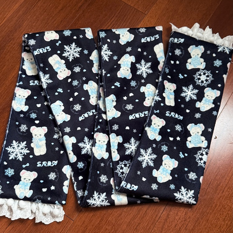 White / Black / Blue Bear and Snowflake Pattern Scarf