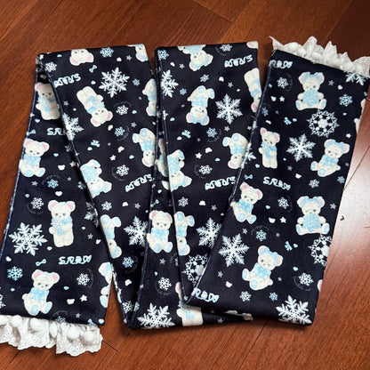 White / Black / Blue Bear and Snowflake Pattern Scarf