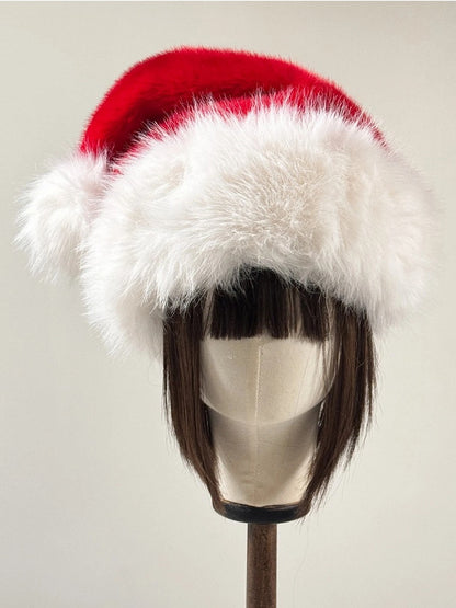 Red Hat Lolita White Furry Christmas-Themed
