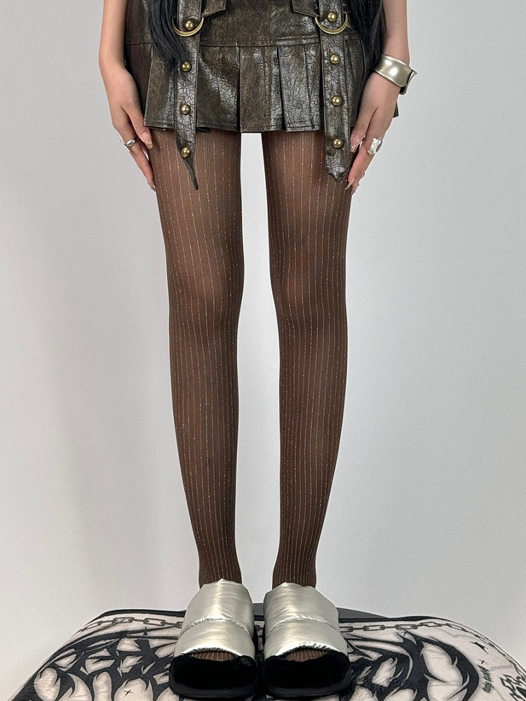 Black/Red/Gray/Brown Tights Pattern Striped