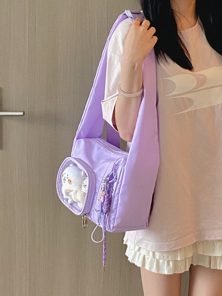Transparent Pocket Ita Bag with Wide Straps