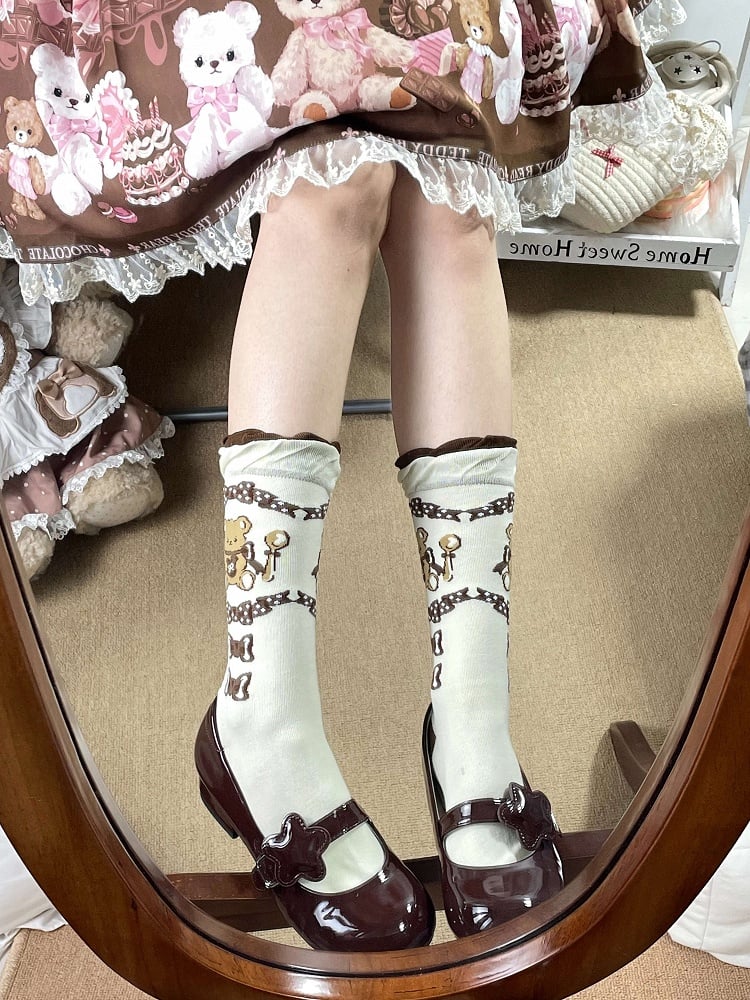 Calf Socks Lolita Style Colors) (3 Motif Teddy Cute Sweet