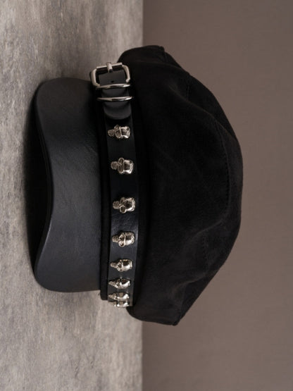 Beret Design Skeleton Decorated Buckle Black Hat Gothic
