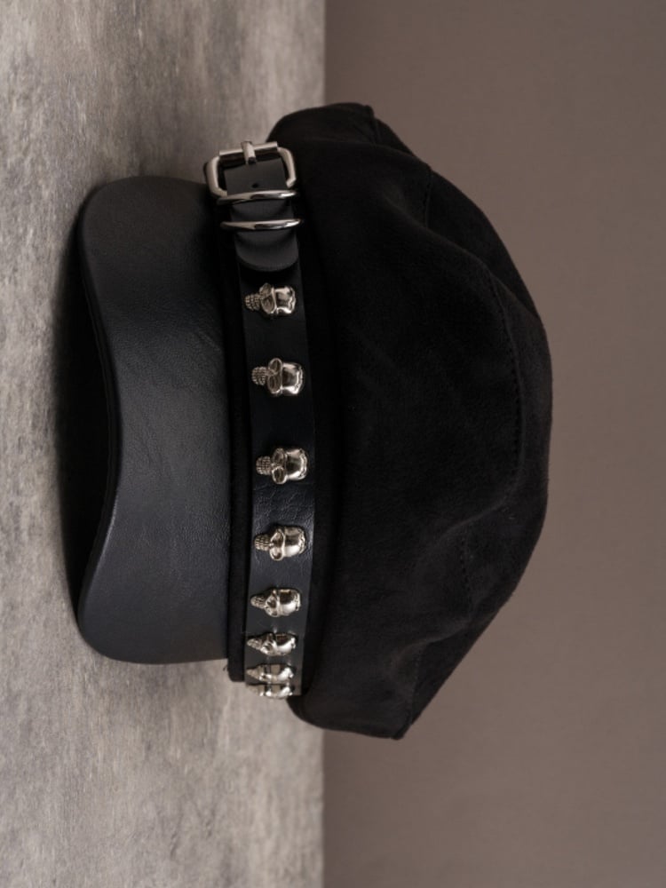 Decorated Gothic Black Design Buckle Hat Skeleton Beret