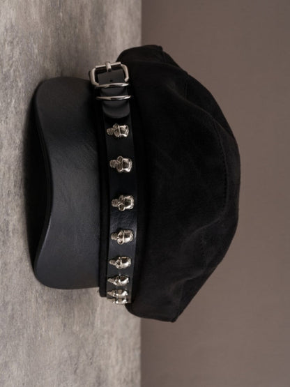 Decorated Gothic Black Design Buckle Hat Skeleton Beret