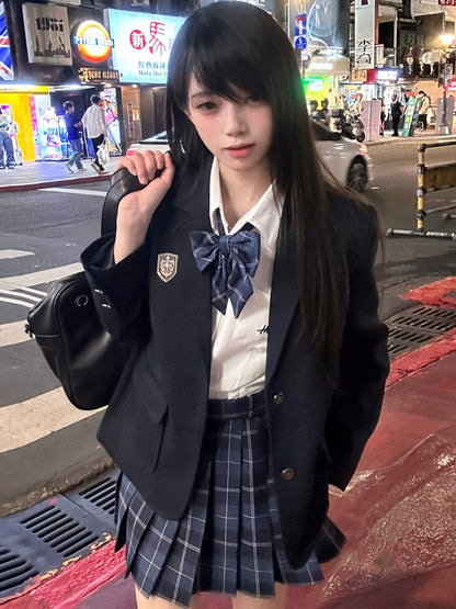 Blue Pattern Pleated Plaid Uniform 42CM JK Skirt