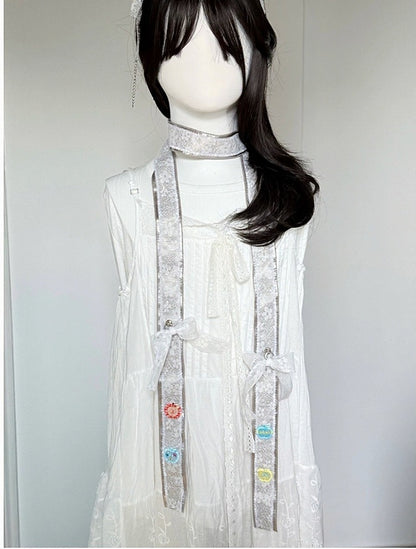 Kawaii Scarf with Bow Accent and Lace Patchwork - freetrader