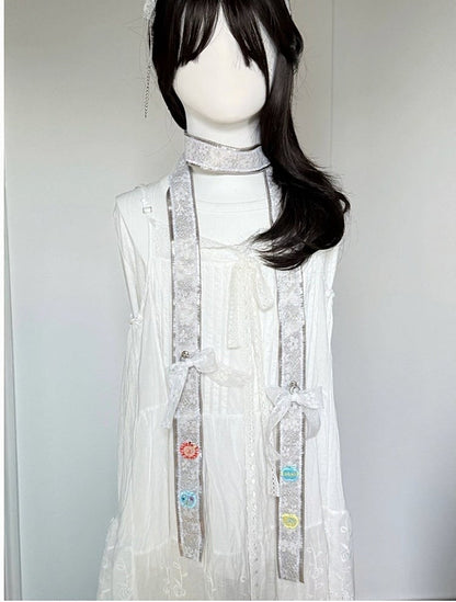Charming Bow-Accented Scarf with Lace Patchwork - freetrader