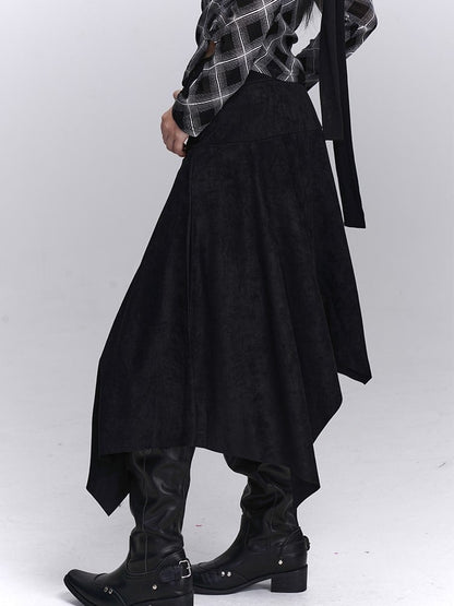 Maillard Fashion Taschentuchrock Saum Asymmetrisch Passender Schwarzer Wildledergürtel mit