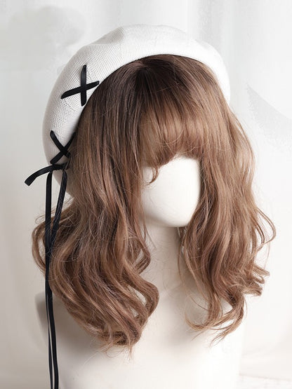 Color Options Thin Lolita 7 Beret Ribbon Lace-up