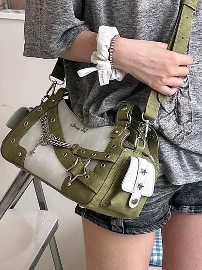 Mit Ita Y2K Schulteranhänger Grüne Tasche PU Stern