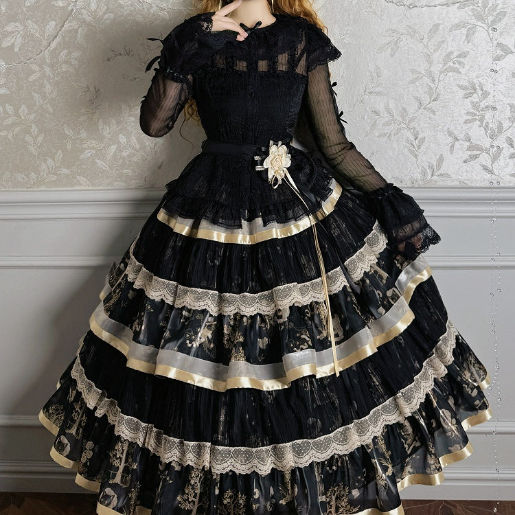 Black Semi-sheer Bowknots Long Sleeves Blouse - Twin Bear Original Design