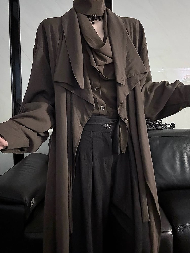 Brown Scarf Shirt Lolita Long Neckline Sleeve