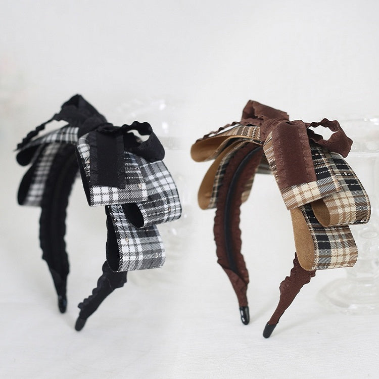 Black & Gray / Brown Sweet Lolita Multi-layer Plaid Bowknot KC