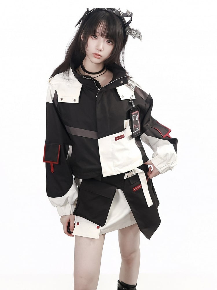 Kawaii Techwear Two-Tone Skirt with Removable Waist Pouch - PINK SAVIOR