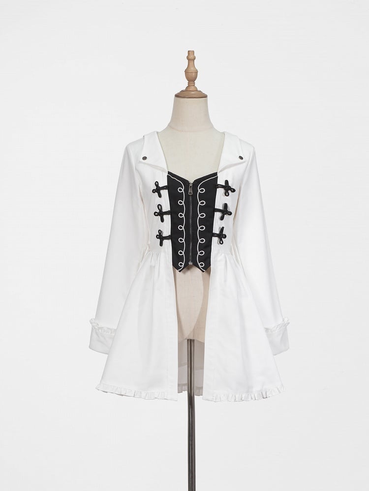 White Gothic Edging Lolita with Ruffle Coat Black Sleeves Long