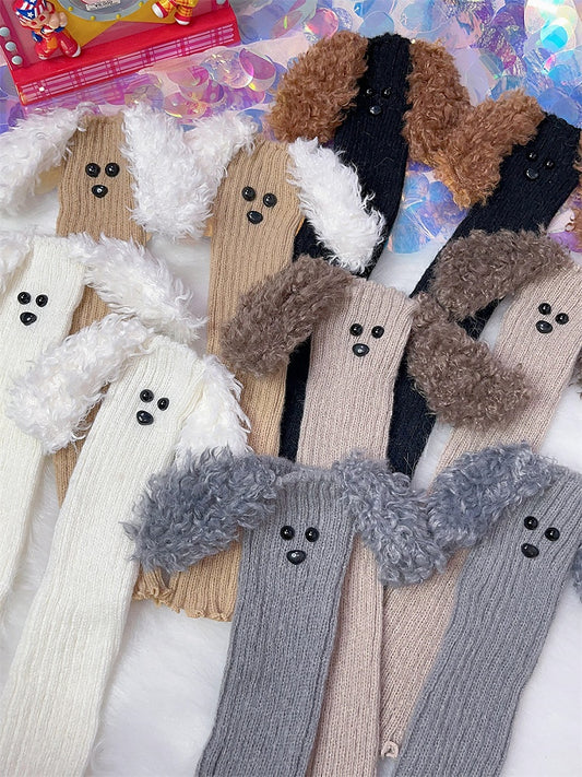 子犬の耳のデザインニットレッグウォーマー