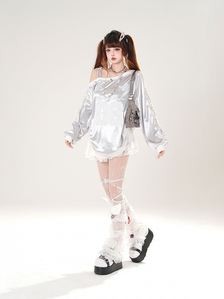 Embroidery Asymmetrical Neckline Butterfly