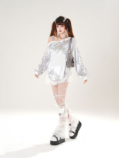 Embroidery Asymmetrical Neckline Butterfly