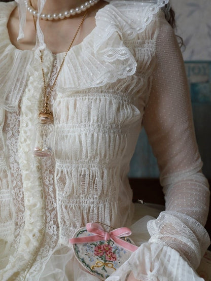 Chemisier long blanc à manches à volants élégant Lolita