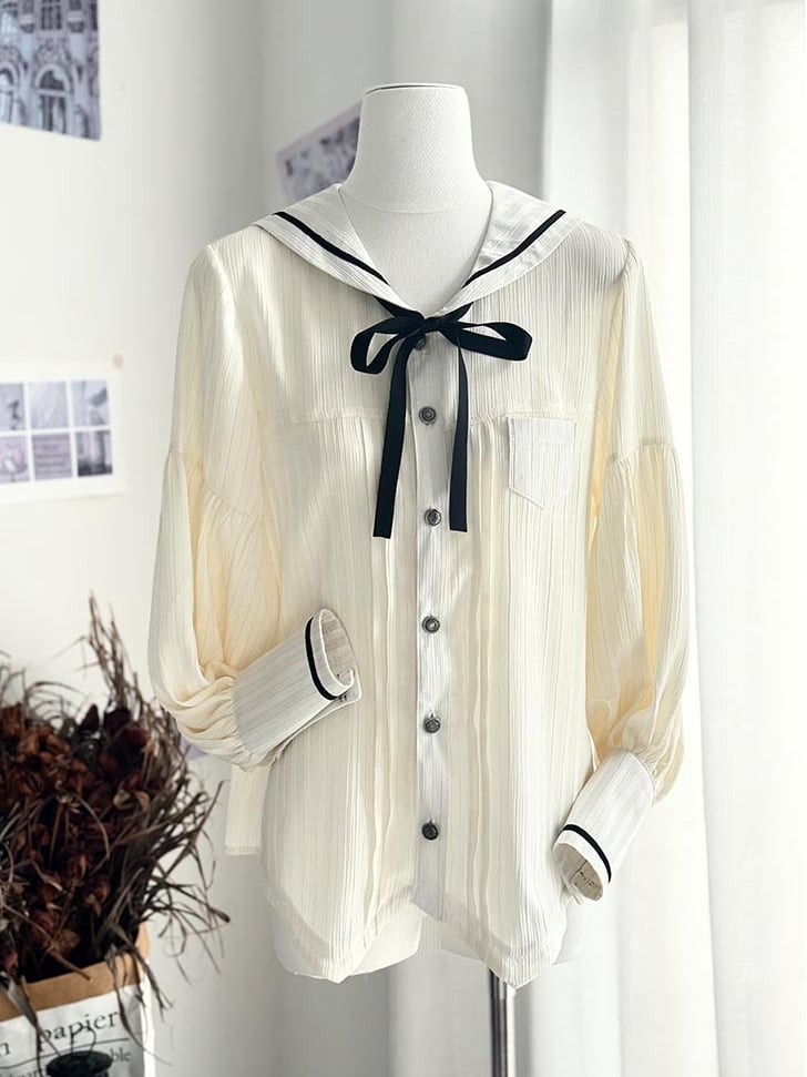 Ouji mit Aprikosen-Langshorts, gerades Bein, modische Schulter + Kragen, Lolita-Outfit-Träger, Matrosenärmel-Shirt – Schwarz