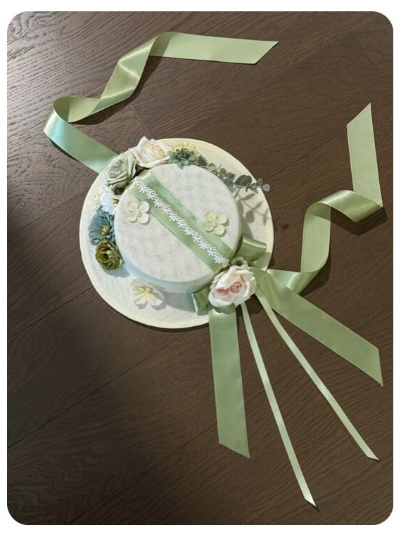 Green and Purple Elegant Floral Flat Hat - Haw Berry
