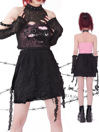 Asymmetrical Textured Skirt Black