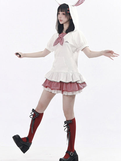 Scarlet Gingham Layered Mini Skirt with Lace Trim - PINK SAVIOR