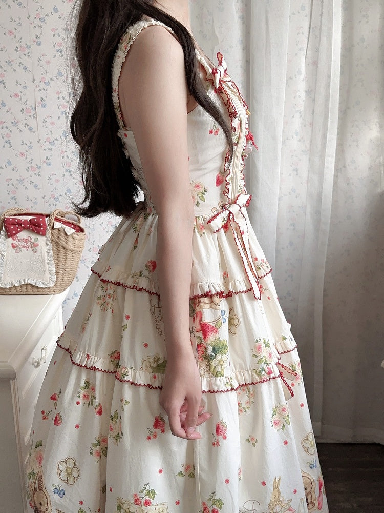 Bunny Pink House Kleid Saumdruck Lolita Red Fashion und Erdbeere