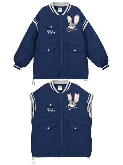 Zootopia Judy Applique Dark Blue Down Jacket Detachable Sleeves